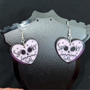 Pink Heart “Spooky Gal” Halloween Dangle Earrings